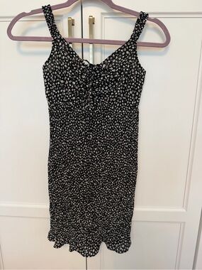 Altar'd State Black Mini Dress with White Floral Dot Print